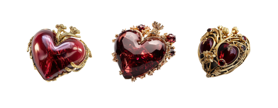 Collection of Real heart jewelry brooch shape isolated on white or transparent background