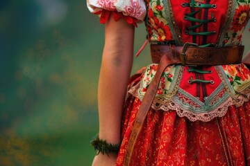 Close-up shot of a woman wearing a red dress