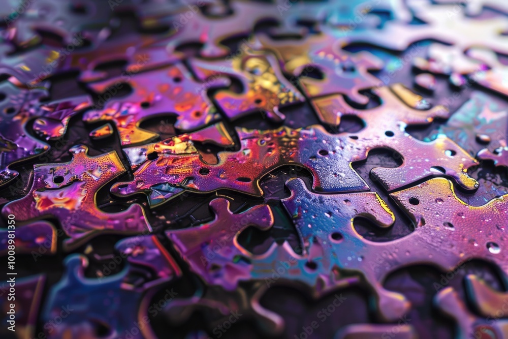 Poster Close-up of a single puzzle piece on a flat surface, ideal for use in illustrations about problem-solving or thinking outside the box