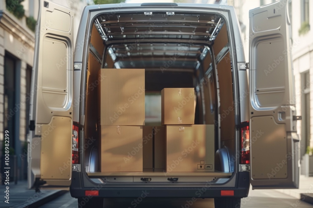 Poster boxes stacked on the back of a van, ideal for storage and transportation
