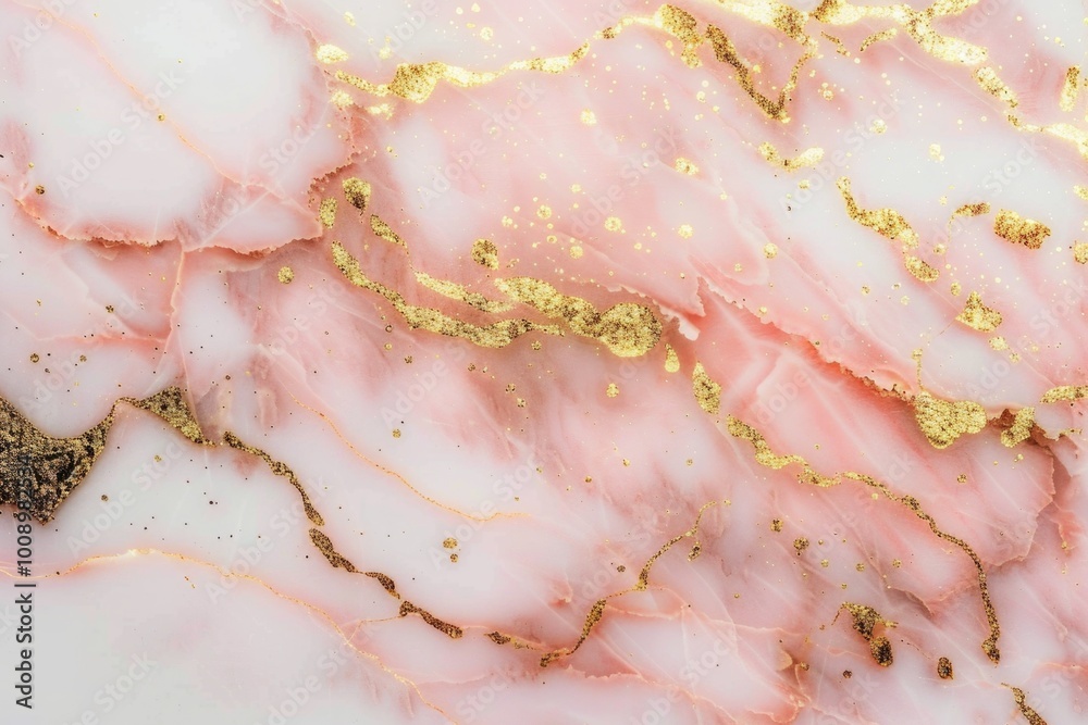 Poster a close-up view of a pink and gold marble surface, ideal for use in luxury product photography or as