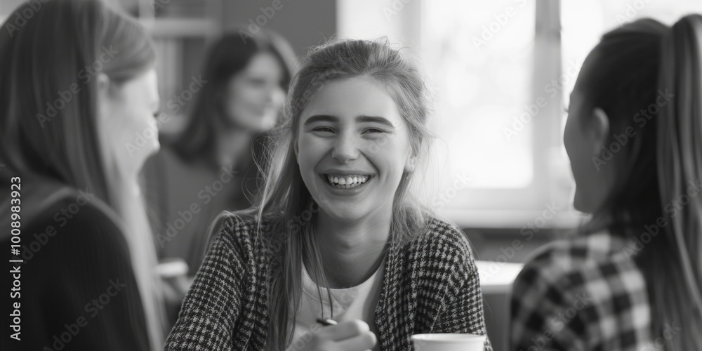 Canvas Prints A gathering of friends sharing a morning coffee, perfect for an editorial or lifestyle image