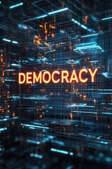 Obraz premium Exploring the Intersection of Democracy and Technology in a Futuristic Virtual Landscape