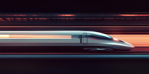 Obraz premium A sleek, modern train speeds through a vibrant cityscape, showcasing the beauty of technology and travel in motion.
