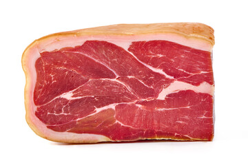 Italian prosciutto crudo or spanish jamon. Jerked meat, isolated on white background. High resolution image