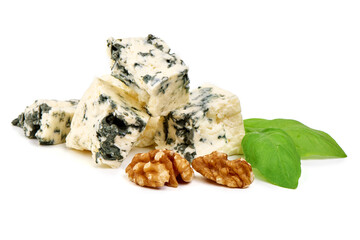 Gorgonzola, classic Italian cheese with natural mold, isolated on white background