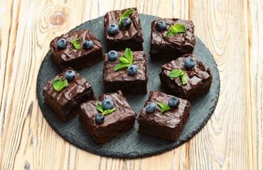 Homemade chocolate brownie photography . Top view