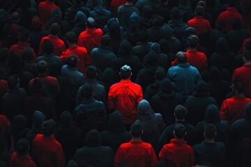 Obraz premium A group of people wearing red and black clothing, possibly at an event or protest