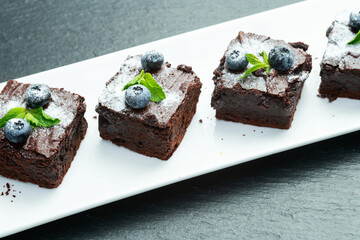 Homemade chocolate brownie photography . Top view