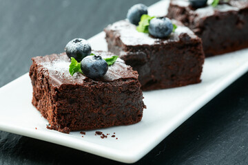 Homemade chocolate brownie photography . Top view