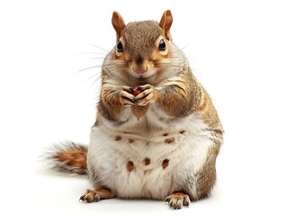 Obraz premium Chubby Squirrel Holding Acorn with Adorable Expression on White Background