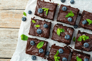 Homemade chocolate brownie photography . Top view