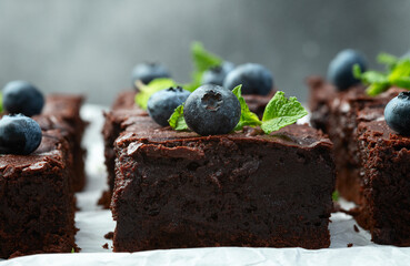 Homemade chocolate brownie photography . Top view
