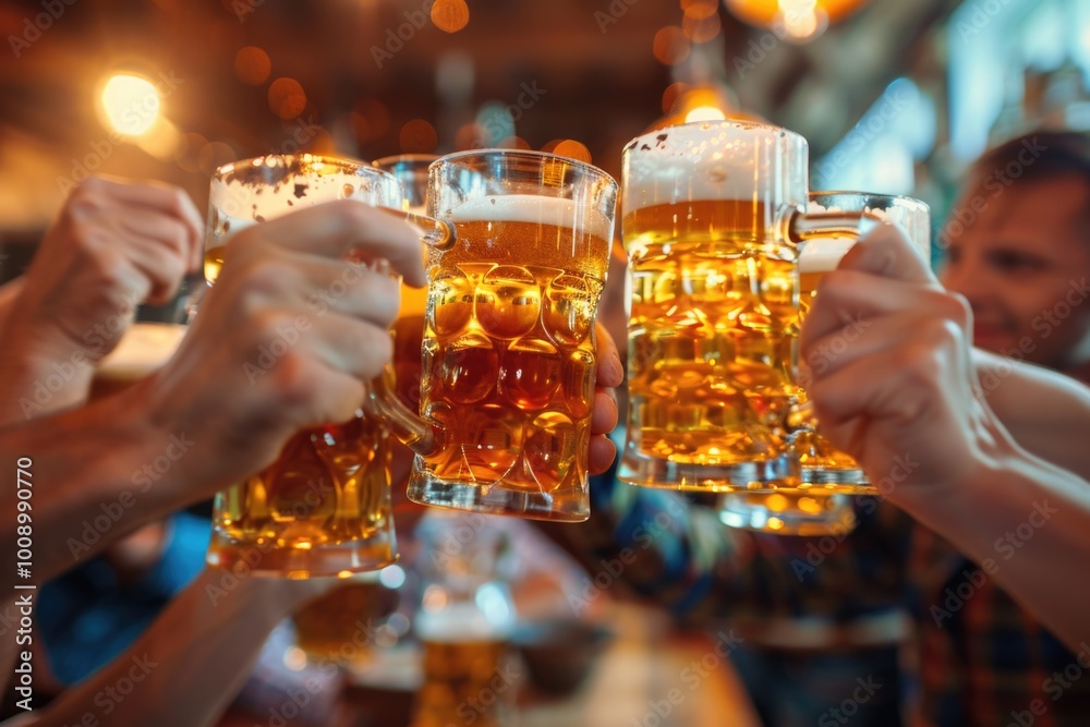 Poster People celebrating with beer glasses raised