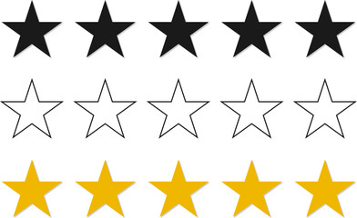 Star shapes icon. Simple star icons. Five star rating review.