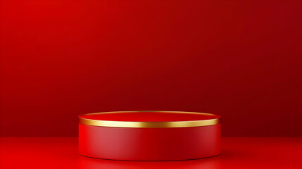 Red Podium with Golden Edge on Red Background