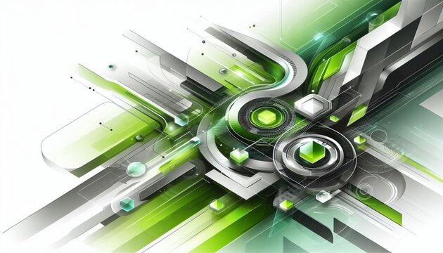 Bright green and grey geometric hi-tech shapes corporate banner design.