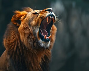 Intense Close Up of a Powerful Fierce Lion Roaring with Commanding Presence
