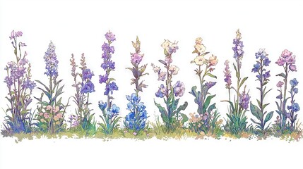 Naklejka premium A white background with grass and flowers in the foreground