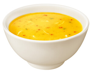 tigela com sopa de frango com legumes isolado em fundo transparente