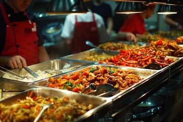 Street food restaurant cafeteria indoors.