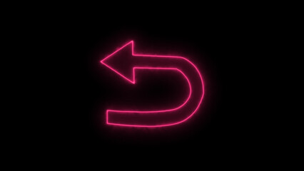 U-turn Arrows icon. Glowing neon turn arrow icon. Neon line Left arrow blinking animation.