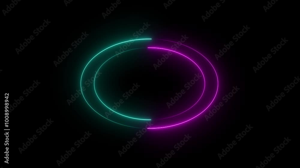 Wall mural neon abstract circle shape line animation on black background. neon circle frame. circle bar process