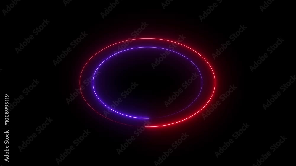 Wall mural neon abstract circle shape line animation on black background. neon circle frame. circle bar process