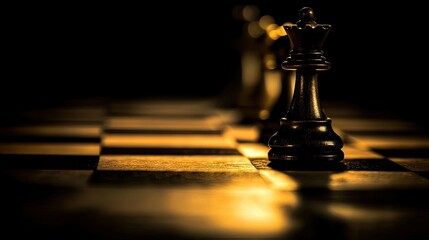 A dramatic close-up of a chessboard under dim lighting, focusing on the moment when a crucial piece is captured in a tense match.