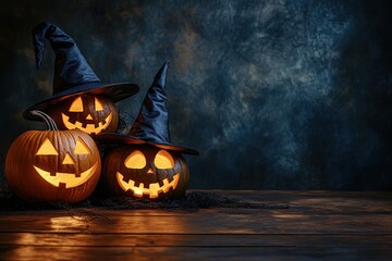Halloween pumpkin head jack lantern with burning candles
