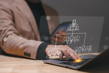 Organizing, HR, department concept. organizational chart in human resources illustrates...