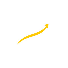 Wavy yellow arrow pointing upward and right, isolated on transparent background, Generative AI