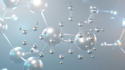 aflatoxin b1 molecular structure, 3d model molecule, carcinogen, structural chemical formula view from a microscope