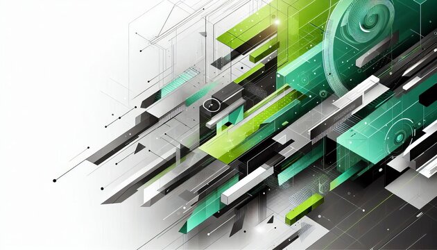 Bright green and grey geometric hi-tech shapes corporate banner design.