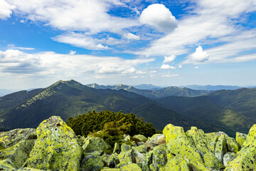 The most beautiful landscape with peaks in the background, sky with clouds at sunset.