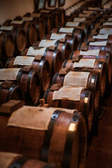 Fototapeta premium Balsamic vinegar barrels where the vinegar waits to be aged.