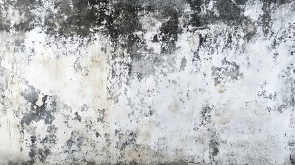 Weathered wall texture with peeling paint and dark stains, perfect for backgrounds and artistic projects.