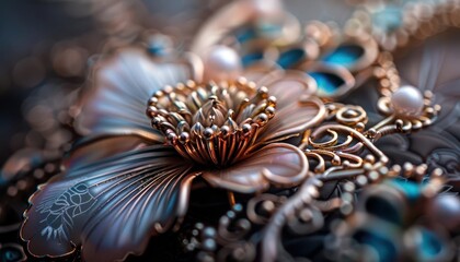 Handcrafted jewelry with intricate designs, artistic and elegant, Artisan, Soft hues, Photograph, Handmade beauty
