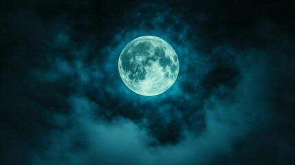 A Beautiful Full Moon Illuminating the Night Sky with Clouds
