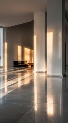 Minimalist design in a modern home, sleek and serene, Urban, Soft tones, Photograph, Contemporary living