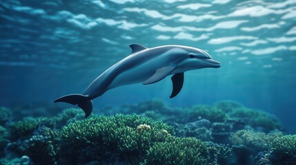 Graceful dolphin swimming through vibrant coral reef