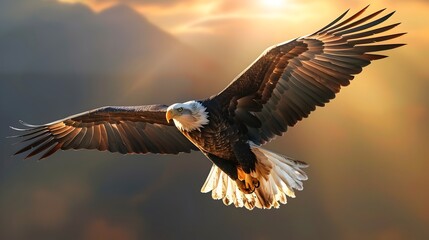 Obraz premium Genetically Enhanced Eagle Soaring Through the Sky with Massive Wingspan and Metallic Feathers