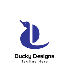 Minimal and simple creative negative space duck animal logo design, goose logo illustration. Swan logo, cute duck cut out silhouette