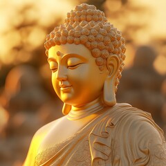 Golden Buddha Statue in Peaceful Meditation  Serenity  Spiritual  Enlightenment
