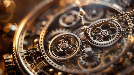 Steampunk clock with intricate gears, imaginative and detailed, Fantasy, Earth tones, Photograph, Retrofuturistic