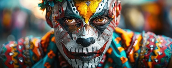Street performer with a vibrant costume, dynamic and lively, Urban, Bright hues, Photograph, Cultural expression