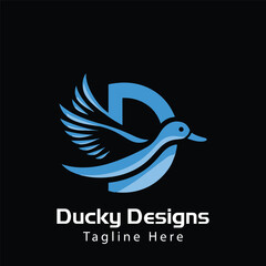 Minimal and simple creative negative space duck animal logo design, goose logo illustration. Swan logo, cute duck cut out silhouette