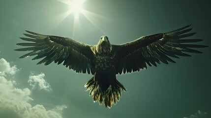 Genetically Enhanced Metallic Eagle Soaring Through Futuristic Skies