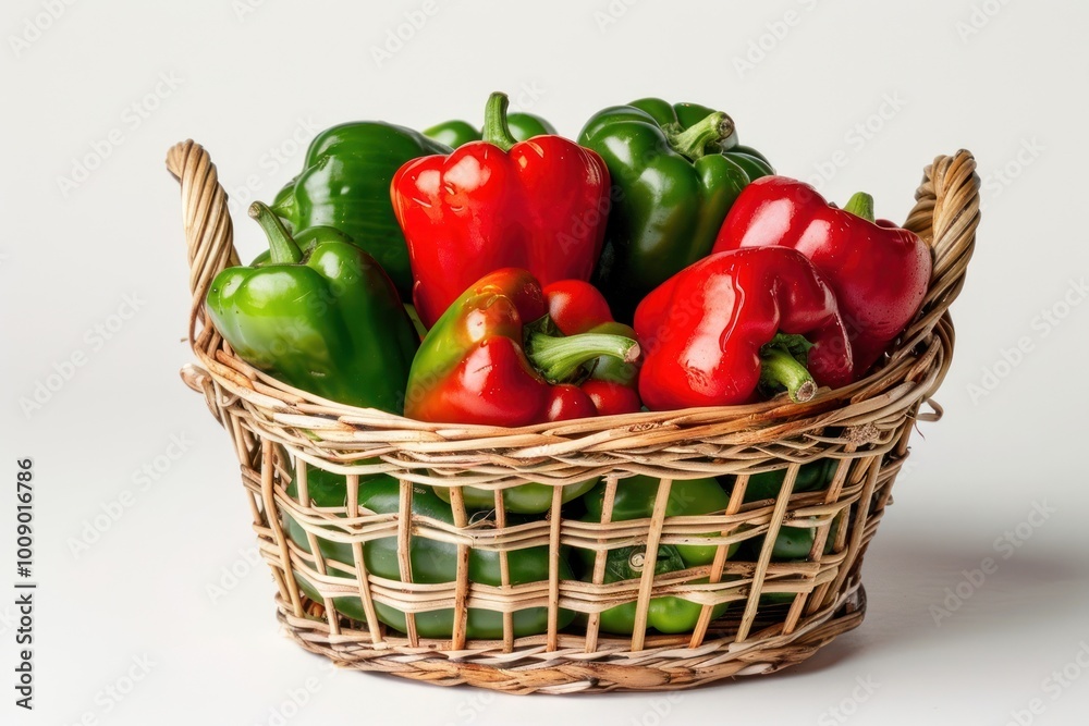 Sticker Red and green peppers in a basket vegetable plant food.