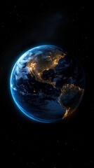 Fototapeta premium Glowing Earth at Night from Space with Starry Sky